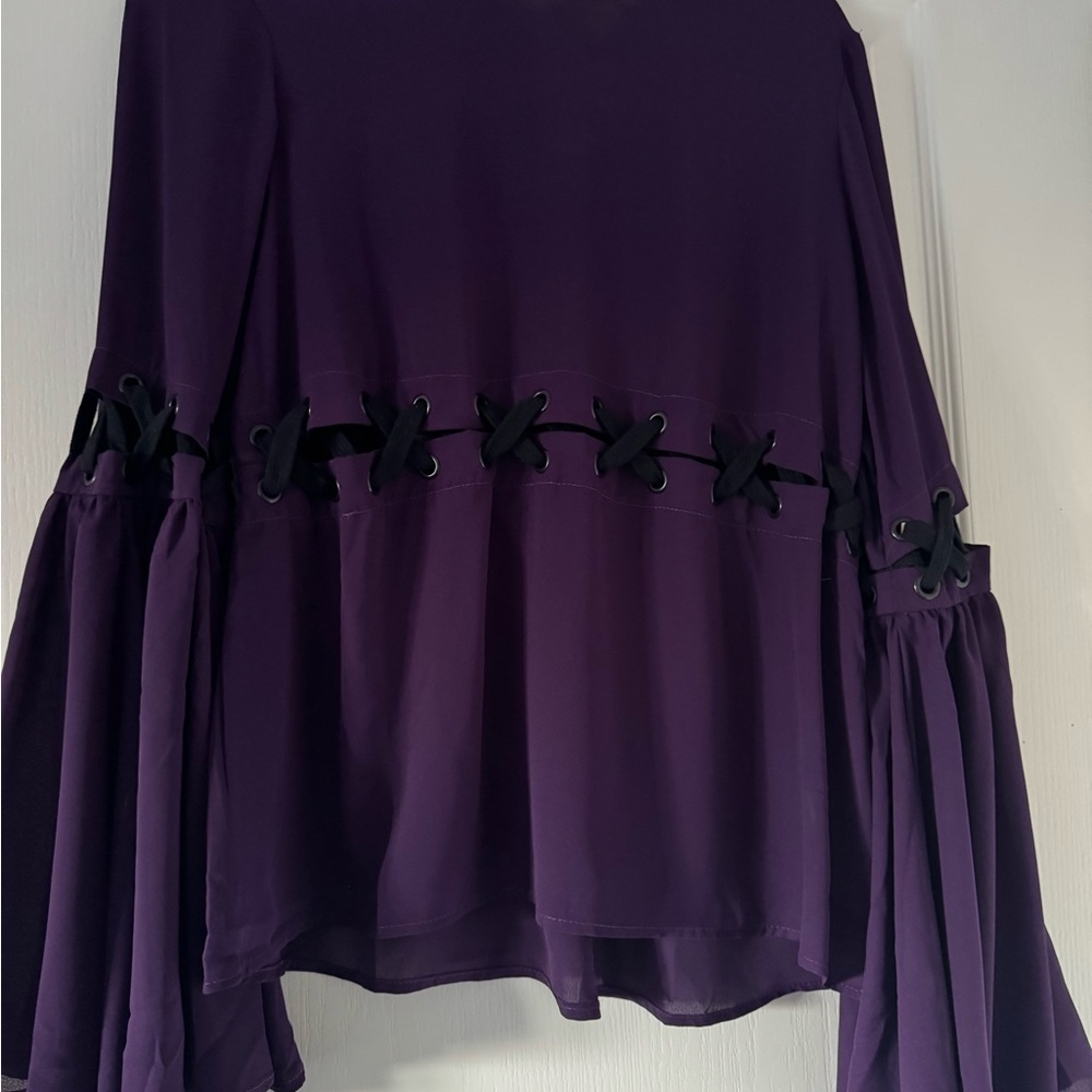 Venus Purple Bell Sleeve Blouse with Corset Detail – Size L